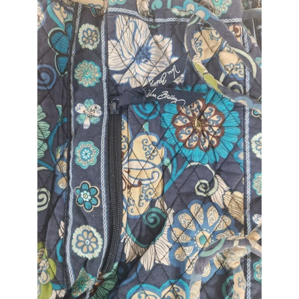 Vera Bradley Backpack Bag Large Mod Blue Floral 100% Quilted‎ Cotton Drawstring